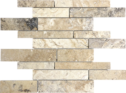 Picasso Travertine Random Strip Filled & Honed Mosaic Tile