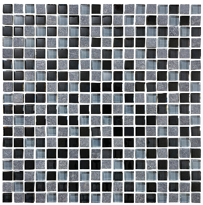 Anatolia - 5/8"x5/8" Bliss Black Timber Glass Slate Blend Mosaic Tile