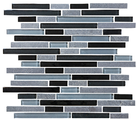 Anatolia - Bliss Black Timber Glass Slate Linear Blend Mosaic Tile