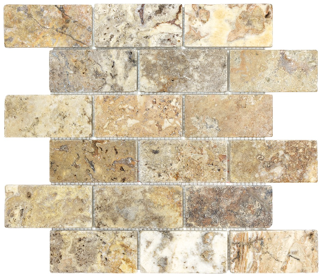 2"x4" Scabos Tumbled Travertine Mosaic Tile