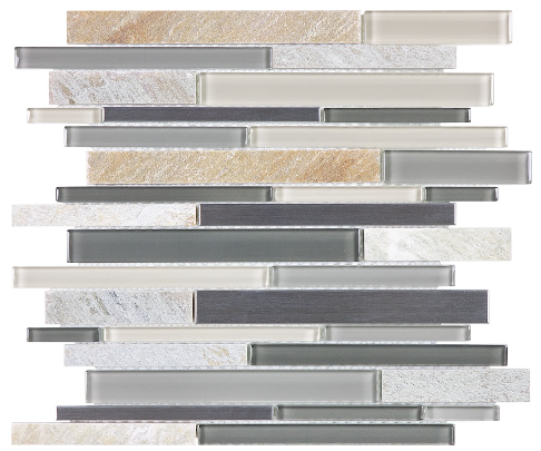 Anatolia - Bliss Fossil Rock Glass-Stone-Stainless Linear Strip Mosaic Tile