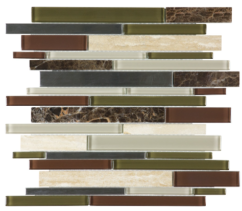 Anatolia - Bliss Deep Grotto Glass-Stone-Stainless Linear Strip Mosaic Tile