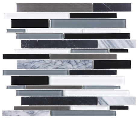 Anatolia - Bliss Arctic Night Glass-Stone-Stainless Linear Strip Mosaic Tile