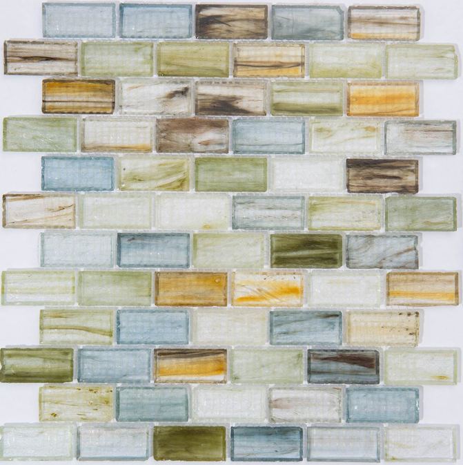 Milstone - 1"x2" Glass Mix Color Brick Mosaic (12.8"x12.8" sheet)