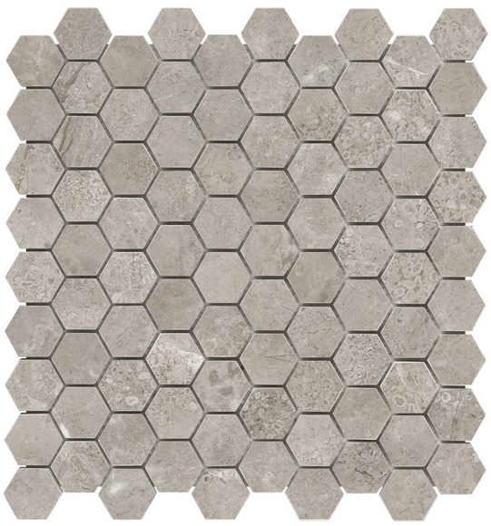 1-1/4"x1-1/4" Ritz Gray Hexagon Polished Marble Mosaic Tile (12"x12" Sheet)