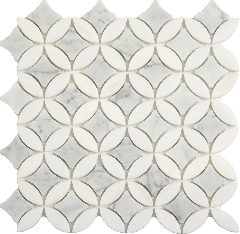 Project Deco Carrara & Thassos (Dark Blend) Superellipse Natural Stone Mosaic Tile (12"x12" Sheet)