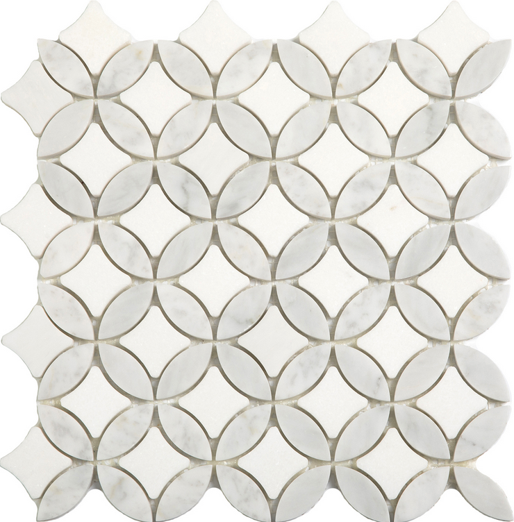 Project Deco Thassos & Carrara (Light Blend) Superellipse Natural Stone Mosaic Tile (12"x12" Sheet)
