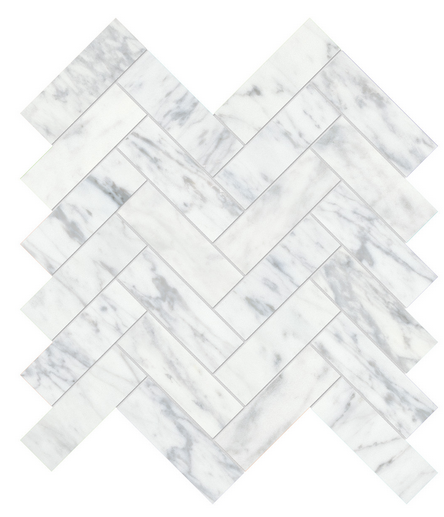 1.25"x4" VIRTUE BIANCO Herringbone Honed Marble Mosaic Tile