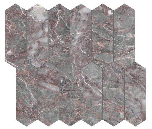 2"x6" SERENO BURGUNDY Picket Honed Marble Mosaic Tile