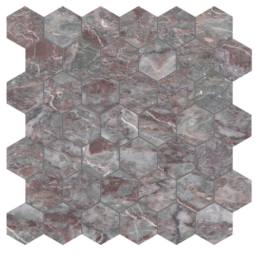 2" SERENO BURGUNDY Hexagon Honed Marble Mosaic Tile