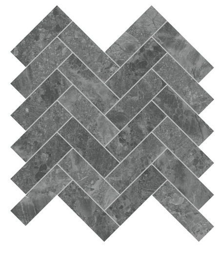 1.25"x4" GEMMA MYSTIQUE Herringbone Brushed Marble Mosaic Tile