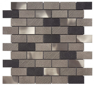 Questech - 1"x2" Cast Metal Brushed Nickel Twill Brick Mosaic (2 sheets per pack)
