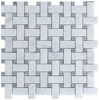 Bianco Carrara Honed Basketweave Mosaic w/ Bardiglio Dot (12"x12" sheet)