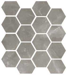 Milestone - 3"x3" Luxury AMANI GREY Polished Hexagon Porcelain Mosaic Tile (10 Pc. Pack - 9"x11" Sheet)