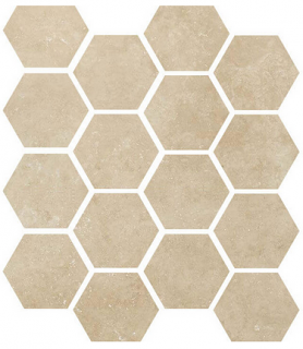 Milestone - 3"x3"  Luxury MARFIL Polished Hexagon Porcelain Mosaic Tile (10 Pc. Pack - 9"x11" Sheet)