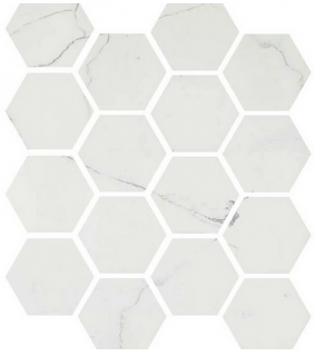 Milestone - 3"x3" Luxury CALACATTA Matte Hexagon Porcelain Mosaic Tile 10 Pc. Pack - (9"x11" Sheet)