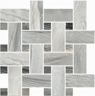 Happy Floors - Macaubas Oyster & Twilight Basketweave Mosaic Tile (12"x12" Sheet)