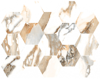 Happy Floors - Crash Beige Polished Hexagon Mosaic Tile (10"x14" Sheet)