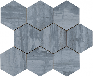 Happy Floors - Fossil Blue Porcelain Hexagon Mosaic Tile (11-1/2"x14" Sheet)