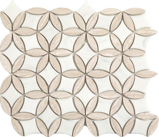 Project Deco Paper White & Wooden White Flora Natural Stone Mosaic Tile (12"x13" Sheet)