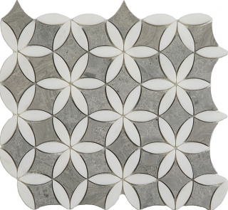 Project Deco Wooden Silver & Paper White Flora Natural Stone Mosaic Tile (12"x13" Sheet)