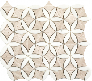 Project Deco Wooden White & Paper White Flora Natural Stone Mosaic Tile (12"x13" Sheet)