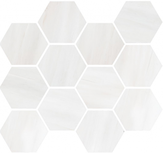 Happy Floors - Dolomite White Polished Hexagon Porcelain Mosaic Tile (12"x14" Sheet)