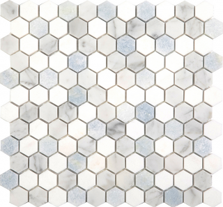 Project Deco Celeste Blue & Paper White Micro-Hexagon Natural Stone Mosaic Tile (11"x11.5" Sheet)