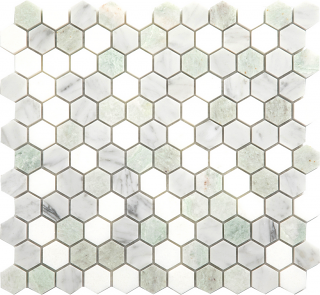 Project Deco Ming Green & Paper White Micro-Hexagon Natural Stone Mosaic Tile (11"x11.5" Sheet)