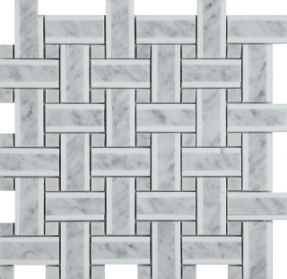Project Deco Carrara & Thassos (Dark Blend) Basketweave Natural Stone Mosaic (12"x12" Sheet)