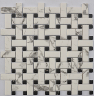 Project Deco Endura Calacatta & Sahara Noir Basketweave Mosaic Tile (11.3"x11.3" Sheet)