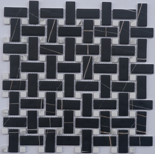 Project Deco Endura Sahara Noir & Calacatta Basketweave Mosaic Tile (11.3"x11.3" Sheet)