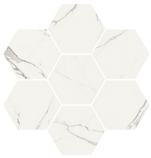 Vallelunga - Statuario 4" Esagona Hexagon Honed (Lapped Finish) Porcelain Mosaic Tile (11.8"x11.1" Sheet)