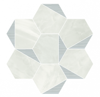 Vallelunga - 4" Nolita Bianco Esagona Triangoli Platino Polished Porcelain Tile (11.8"x11.1" Sheet)