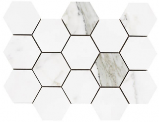 Happy Floors - Statuario Luxe Polished Porcelain Large Hexagon Mosaic Tile (11"x13" Sheet)