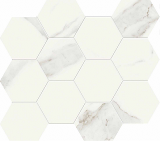 Unicom Starker - 4" Muse STATUARIO Porcelain Hexagon Mosaic Tile (Satin Finish - 12"x13" Sheet)