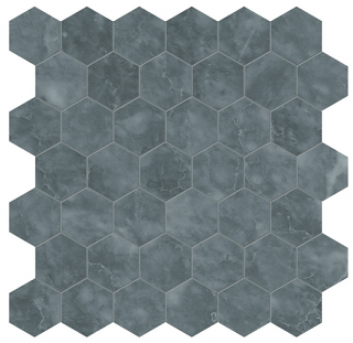 2" Aqua Intenso Hexagon Brushed Marble Mosaic Tile