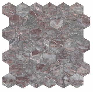 2" SERENO BURGUNDY Hexagon Honed Marble Mosaic Tile