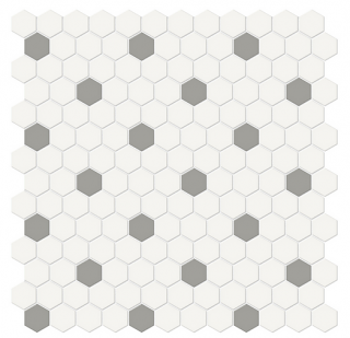 Anatolia - Soho Mixed Blends 1" Hexagon Canvas White w/ Cement Chic Insert Glazed Porcelain Mosaic Tile (Matte Finish)