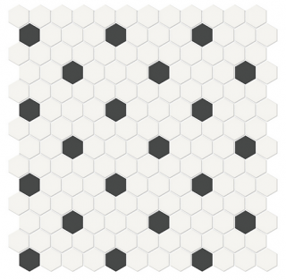Anatolia - Soho Mixed Blends 1" Hexagon Canvas White w/ Retro Black Insert Glazed Porcelain Mosaic Tile (Matte Finish)