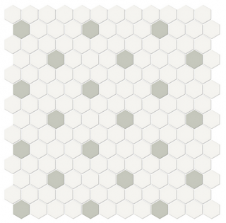 Anatolia - Soho Mixed Blends 1" Hexagon Canvas White w/ Soft Sage Insert Glazed Porcelain Mosaic Tile (Matte Finish)