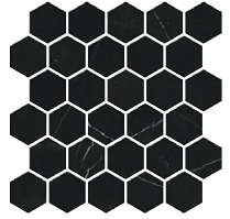 Gazzini - 2" MARQUINIA BLACK Hexagon Polished Porcelain Mosaic Tile (0.86 S/F Per Sheet)