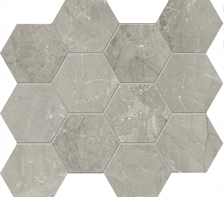 Unicom Starker - 4" Muse GREY MARBLE Polished Porcelain Hexagon Mosaic Tile (12"x13" Sheet)