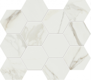 Unicom Starker - 4" Muse CALACATTA GOLD Porcelain Hexagon Mosaic Tile (Satin Finish - 12"x13" Sheet)