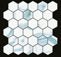 Gazzini - 2" 3D Marbles POSITANO BLUE Porcelain Hexagon Mosaic Tile (Honed Finish - 10.5"x11" Sheet)