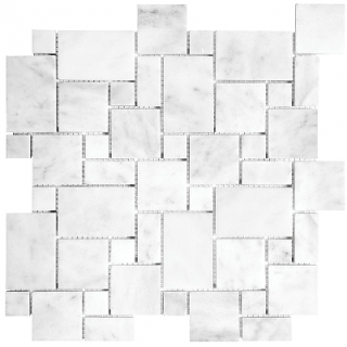 Bianco Venatino Mini Versailles Honed Marble Mosaic Tile (12"x12" Sheet)