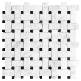 Bianco Venatino Basketweave Polished Marble Mosaic Tile (12"x12" Sheet)