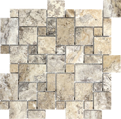 Picasso Travertine Mini Versailles Filled & Honed Mosaic Tile